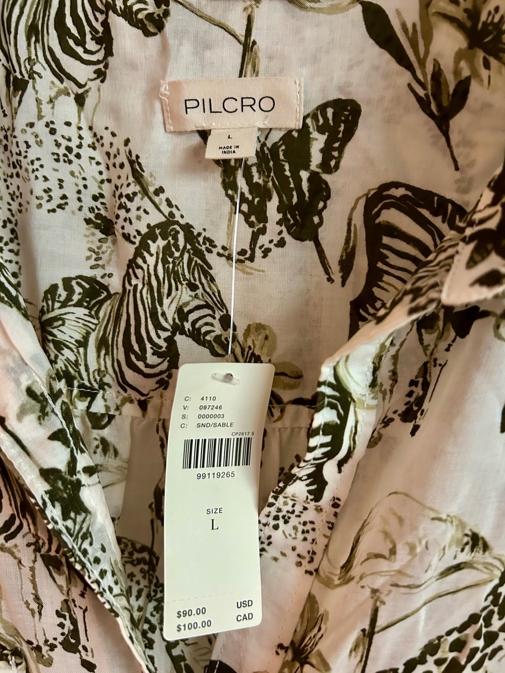 NWT Romy Shirt by Pilcro Anthropologie with Zebras Safari Size Large - Picture 3 of 5